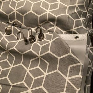 Shower curtain, liner and hooks. Almost new.